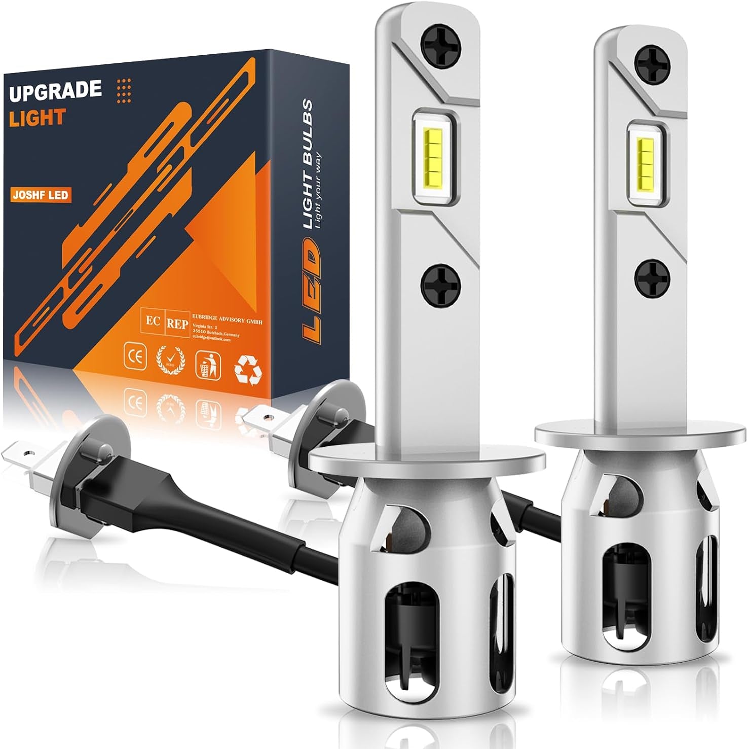 JOSHF H1 LED Bulbs 6500K Cool White 30000LM 120W CSP Anti-Error 1:1 Mini Size Plug-N-Play 12V for Car Pack of 2
